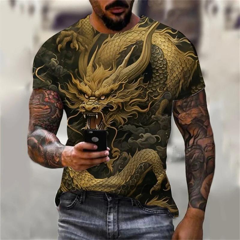 Мужская футболка в стиле хип-хоп с 3D принтом дракона, рубашка с короткими рукавами, летняя повседневная уличная одежда, топ в стиле Харадзюку с круглым вырезом на заказ