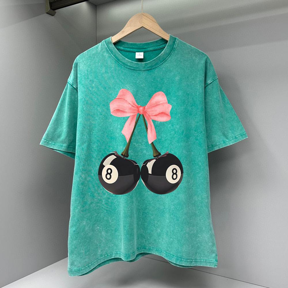 Розовый бант черный бильярд 8 вишен мужская одежда модная футболка футболка одежда дышащая хлопковая летняя футболка