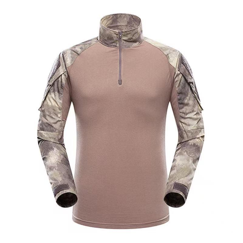 Mens Tactical Military-Style Camo Long Sleeve Training Shirt Outdoor Combat Uniform Hiking Camping Shooting Sports
