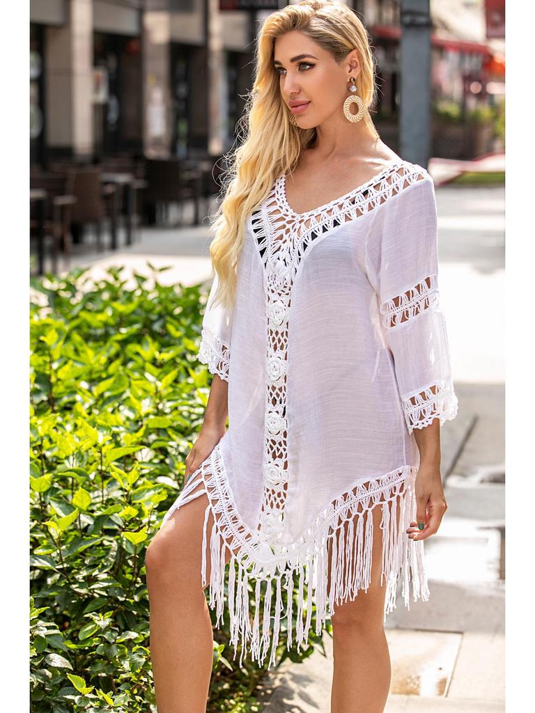 Трендовая пляжная юбка с бахромой крючком в стиле Инс