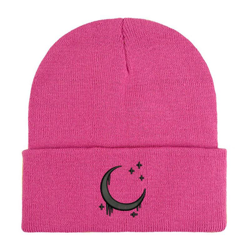 Moon star embroidered flower knitted hat autumn and winter wool hat outdoor cycling pullover hat