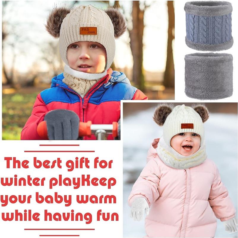 3 шт./компл. детская зимняя шапка-бини, шарф, перчатки, теплый комплект для детей 1-5 лет, для девочек и мальчиков, теплая вязаная шапка с двойными помпонами