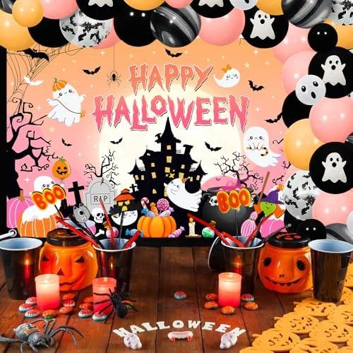 Backdrop Banner Pink Halloween Photography Background 6x3.6ft Happy Halloween