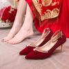 Модные роскошные туфли на высоком каблуке для женщин 2024 года, осень, новые красные свадебные туфли, свадебные туфли с жемчужным украшением, женские туфли Zapatos De Mujer Traf