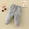Зимние флисовые брюки с манжетами для девочек, 0-3 года, повседневные хлопковые штаны с открытой ластовицей