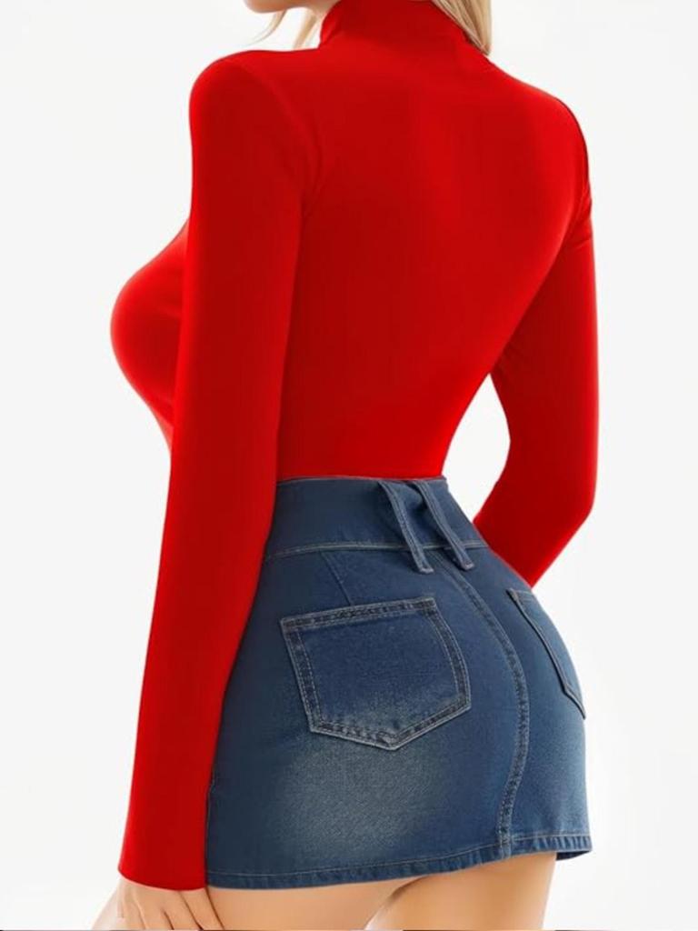 Женский боди с высоким воротом и длинными рукавами, утягивающий - Осень/Зима, для формирования фигуры и подъема бедер