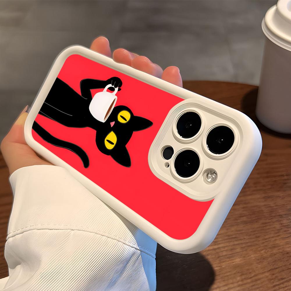 Cute Coffee Cat Thicken TPU Mobile Phone Case for iPhone 17 16 15 14 13 12 11 Air Pro Max Plus Colorful Cover