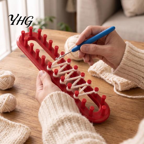 Crochet Hook Set Long Knitting Loom Set, Beginner for DIY Hat Scarf Shawl, Plastic Rectangular Yarn Weaving with Wool Supplies