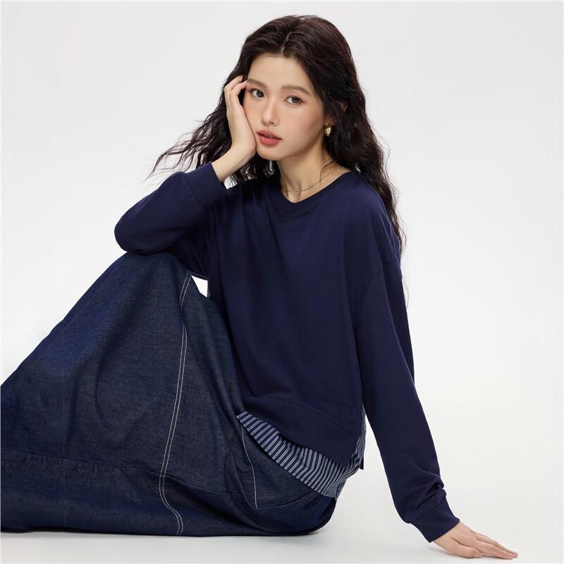 Женский хлопковый свитшот Giordano Miu Series в полоску, пэчворк