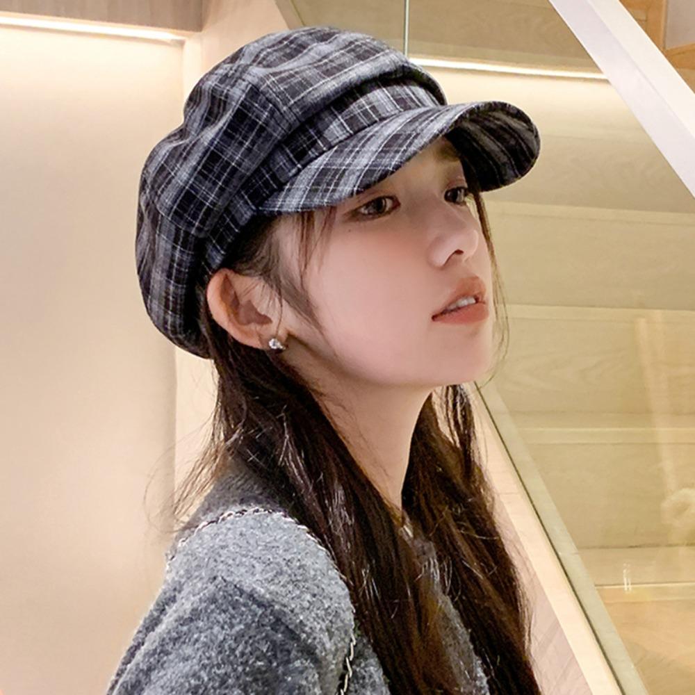 Хлопковая сетчатая кепка-берет из полиэстера, женская восьмиугольная шляпа, винтажная клетчатая кепка-облако, работа