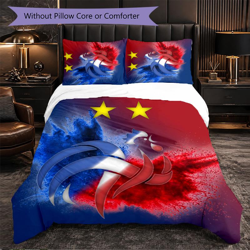France Football Pattern 3 Pieces Bedding Set Soft Microfiber Duvet Cover with Pillow Cases for Bedroom