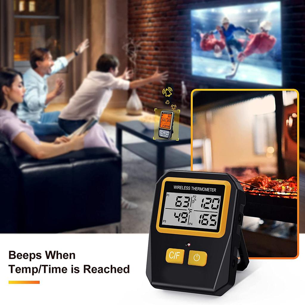 Беспроводной термометр для мяса для гриля, коптильни, барбекю, духовки, цифровой пищевой кухонный термометр с 4 щупами, таймером, будильником, подарок, новый