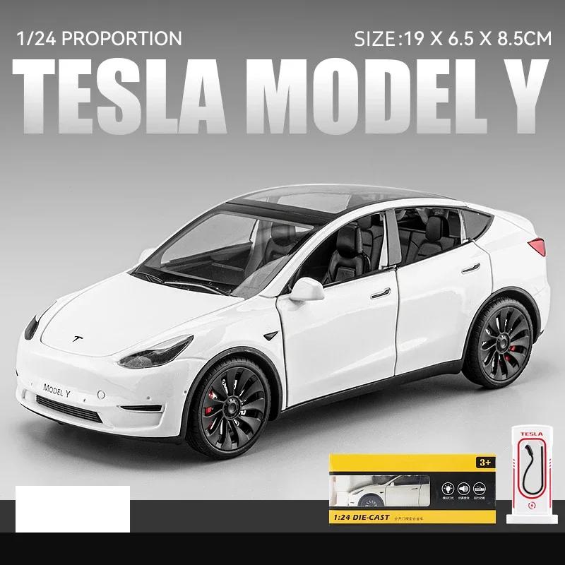 WSGR9 1:24 Tesla Model Y Model 3 Model S Metal Alloy Diecast Toy Car Model Sound And Light Children's Toy Collectibles Birthday Gifts