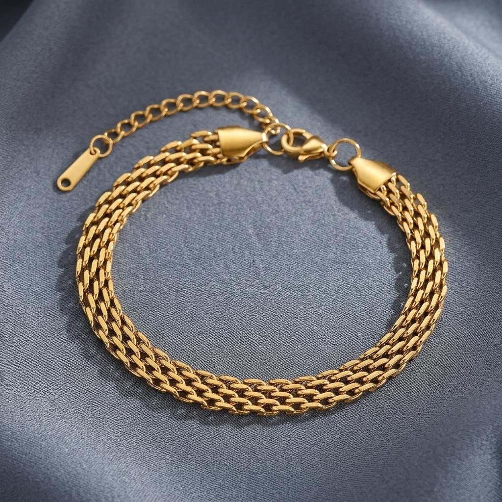 18K Gold Plated Stainless Steel Braided Bracelet Unisex Lightweight Luxury Style for Business and Casual Occasions