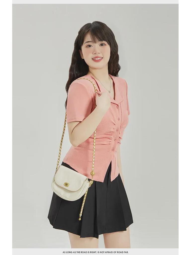 Футболка Chic Slim Fit с коротким рукавом и V-образным вырезом: Модный стиль горячей девушки