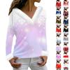 Women's Fashion Casual Long Sleeve V-Neck Christmas Printed Plush Top