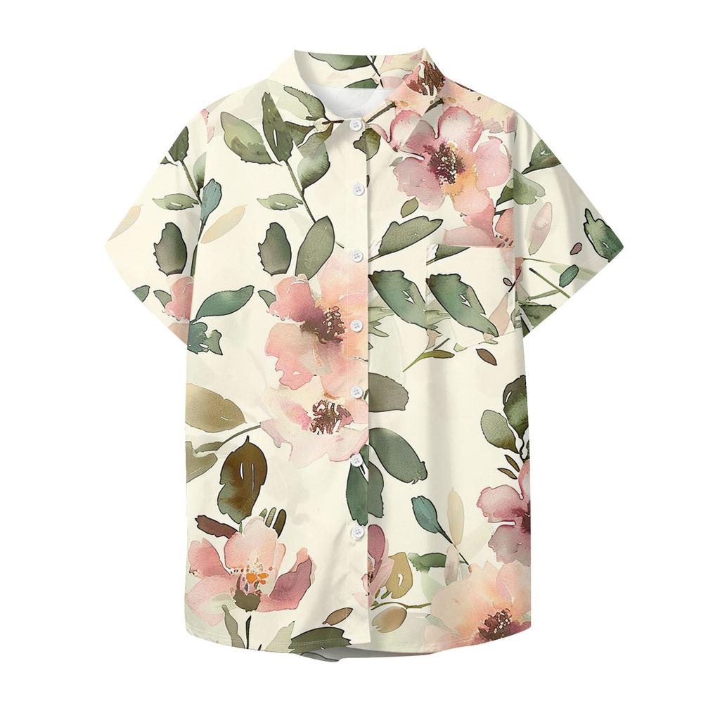 Женская рубашка с короткими рукавами, повседневный модный топ на пуговицах с принтом, кардиган с нагрудным карманом