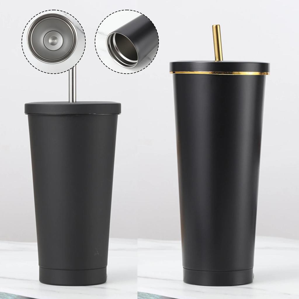 500/750ml Coffee Cup 304 Stainless Steel Double -layer Thermal Mug Cooling Drinks Straw Cup Portable Coffee Tea Mug Water Bottle