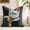 DDan Da DDan Lucky Cat Cushion Cover Eco Linen Pillow Case DoubleSided Print Breathable Durable Zipper Home Decor Gift