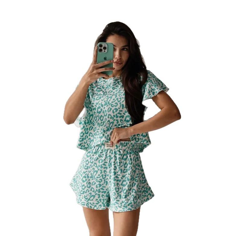 [Customized] Summer new European and American women's pajamas printed irregular printed casual loungewear set