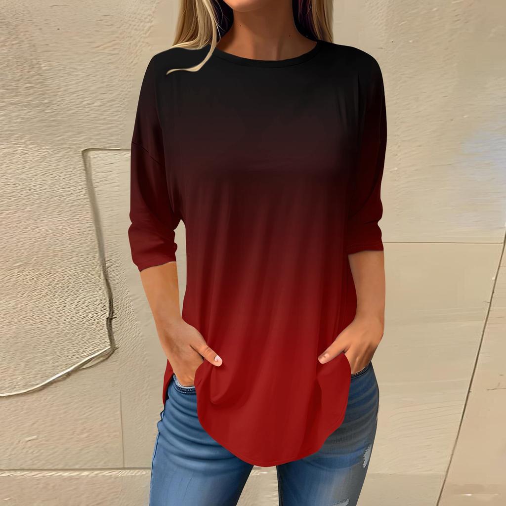 Женская свободная футболка с круглым вырезом и рукавом 3/4, верхний пуловер