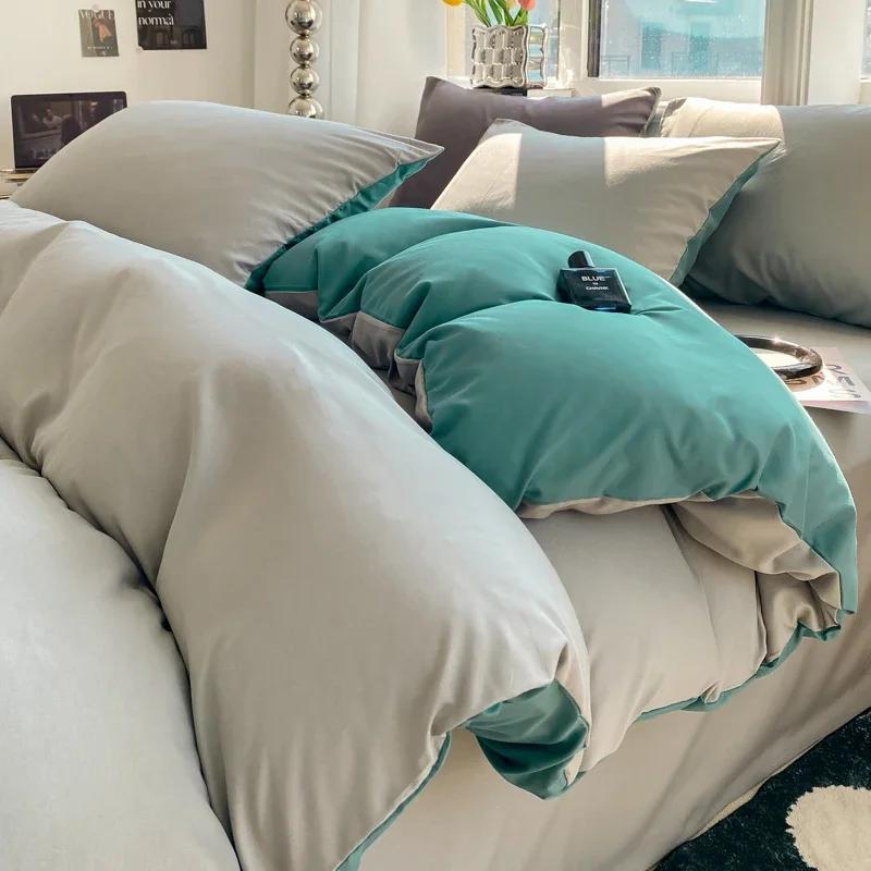 Ins Style Однотонный пододеяльник Комплект постельного белья из стираного хлопка Постельное белье Одеяло Чехол Наволочка Мягкие комплекты постельного белья Пододеяльники 220x240
