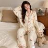 Bear Long Pajama Set Bow Lady Nightwear Suit Comfortable Women's Loungewear  Female