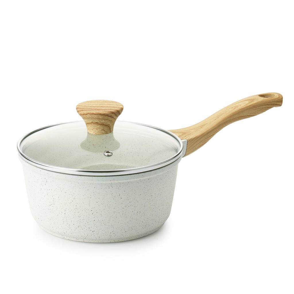 Sensarte Pot 16cm Ceramic Milk Pan Single Person PFAS Free IH Compatible with Lid Easy To Clean One-handed Non-Stick
