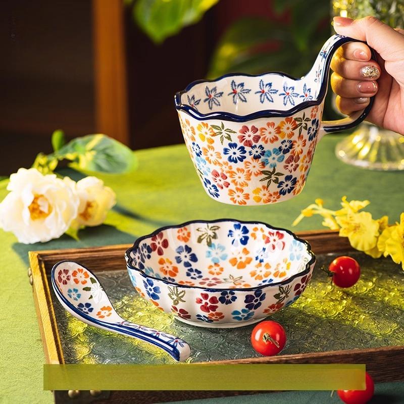 Суповые миски с ручками, керамические тарелки и миски в наборе с чашкой и ложкой, кружка из польской керамики для завтрака, перекусов, десерта, можно мыть в посудомоечной машине и использовать в микроволновой печи