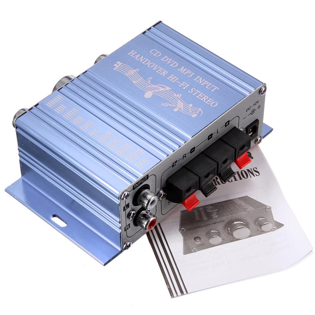 HY2001 12 В мини-Hi-Fi автомобильный стереоусилитель 2-канальный аудиоусилитель звука RCA/DVD/MP3 для домашнего мотоцикла WGIL1878a