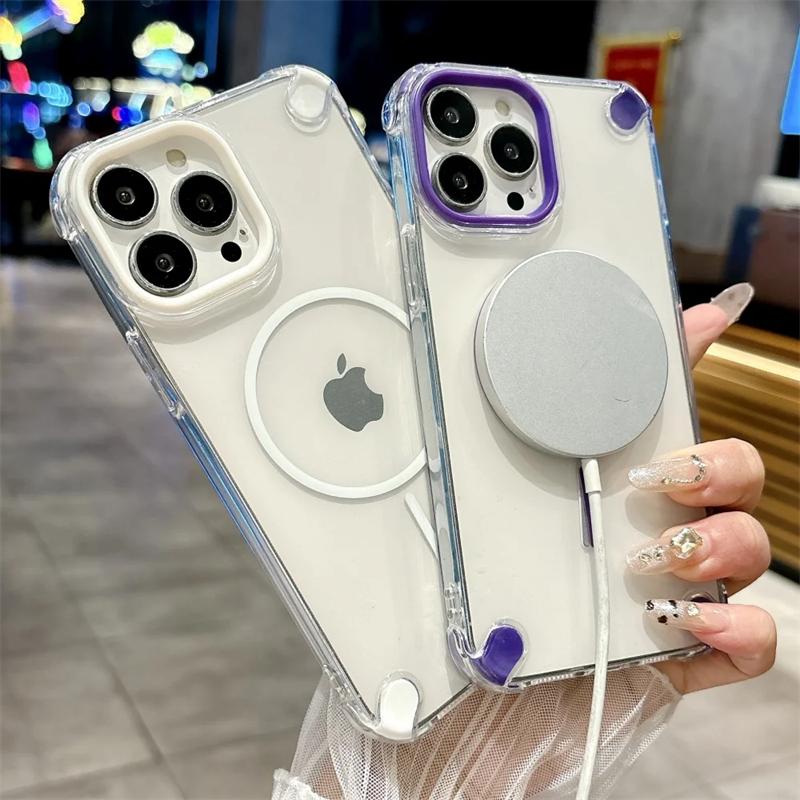 Роскошный прозрачный магнитный чехол Magsafe для iPhone 16 15 11 12 13 14 Pro Max Plus Armor противоударный мягкий силиконовый чехол