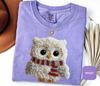 Christmas Owl Shirt Comfort Colors® Faux Yarn Owl Tshirt Womens Merry Christmas Party Tee Winter Xmas Holiday Gift For Christmas Pajamas Top