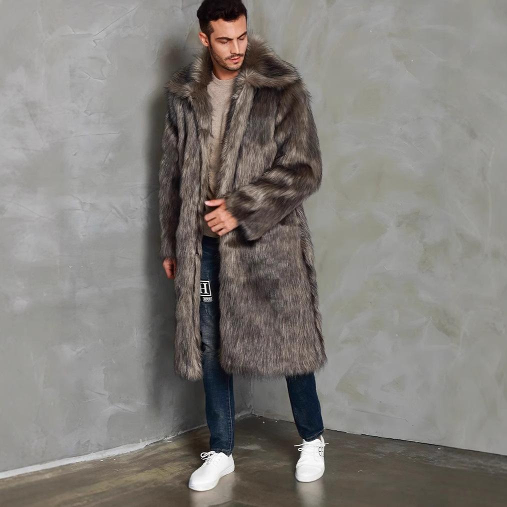 Мужское пальто из искусственного меха Зимнее длинное пальто-жакет из искусственной норки Пушистое толстое тренч Пальто из искусственного меха для мужчин Ветрозащитная верхняя одежда с длинным рукавом Теплая парка Пальто