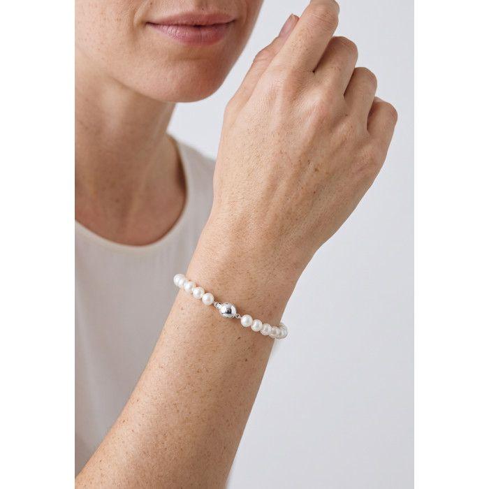 Pearls & Colors - Bracelet - Véritable Perle de Culture d'Eau Douce Semi-Ronde 6-7 mm Blanc Naturel - Fermoir Boule - Bijoux Femme