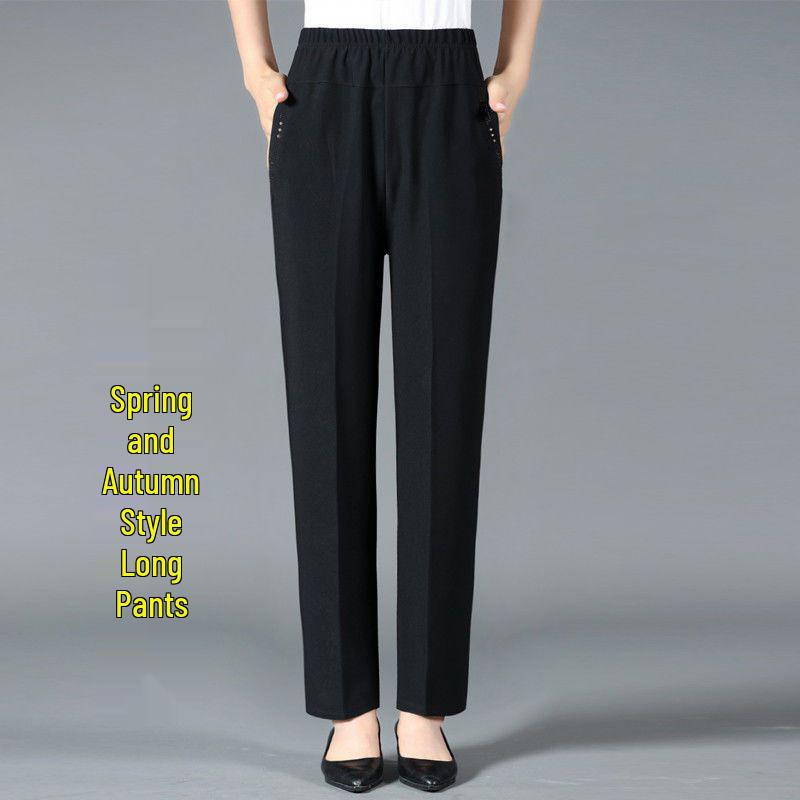 High Waist Plus Size Elastic Grandma Pants - Casual Loose Straight Leg for Middle-Aged & Elderly Women
