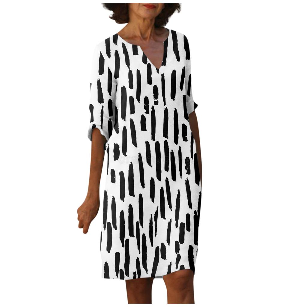 Women's Summer Vintage Print V-Neck Half Sleeve Dress Dresses