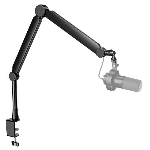 FIFINE Boom Arm Microphone Stand, Desktop Microphone Stand with Extension Pole, Telescoping and Folding, 360 Rotation, Adjustable Angle, 1/4" To 3/8
