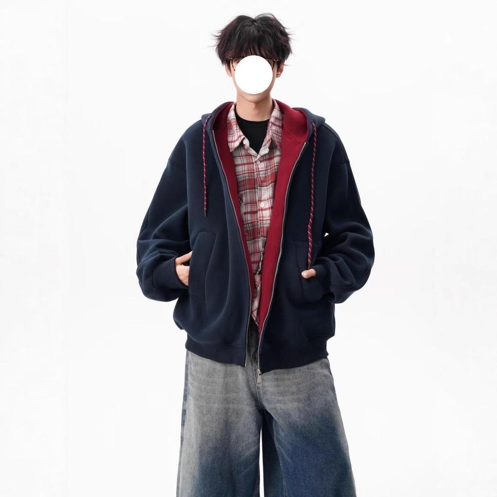 Унисекс худи колор-блок осенних цветов: Спортивная куртка свободного кроя в стиле колледжа на двойной молнии