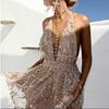 European & American Hot Sexy Backless Sequined Evening Dress with Short Skirt