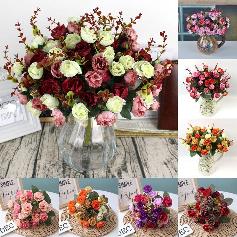 Vibrant 21 Heads Artificial Silk Flowers Rose Bunch Bouquet For Timeless Wedding Arrangements