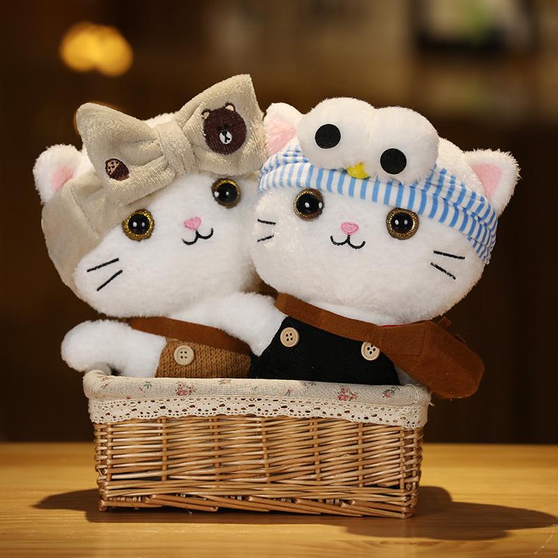 30 см Кафе Кот Маленькие Кошки Милая Подушка Плюшевая Игрушка Мягкая Кукла В Очках и Одежде Мультяшная Милая Игрушка