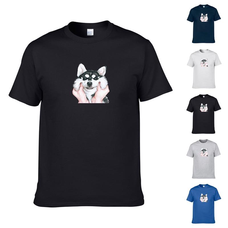 Husky Happy Funny Dog Tshirt Short Sleeve Crew Neck Casual Summer Tops Tee