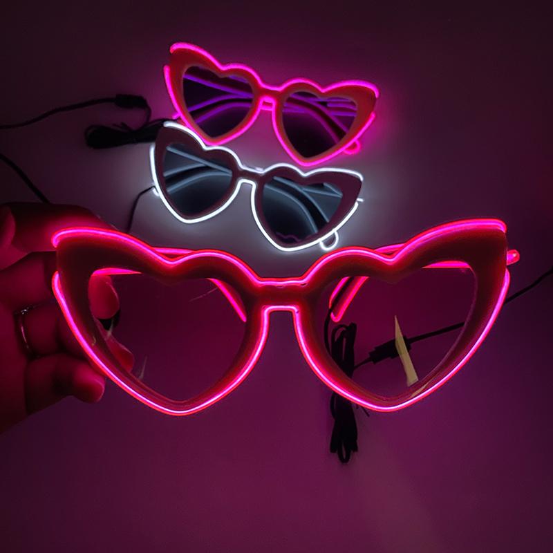 Retro Pink Heart LED Flashing Sunglasses for Women Bachelorette Party & Wedding Decorations Valentine's Day Props