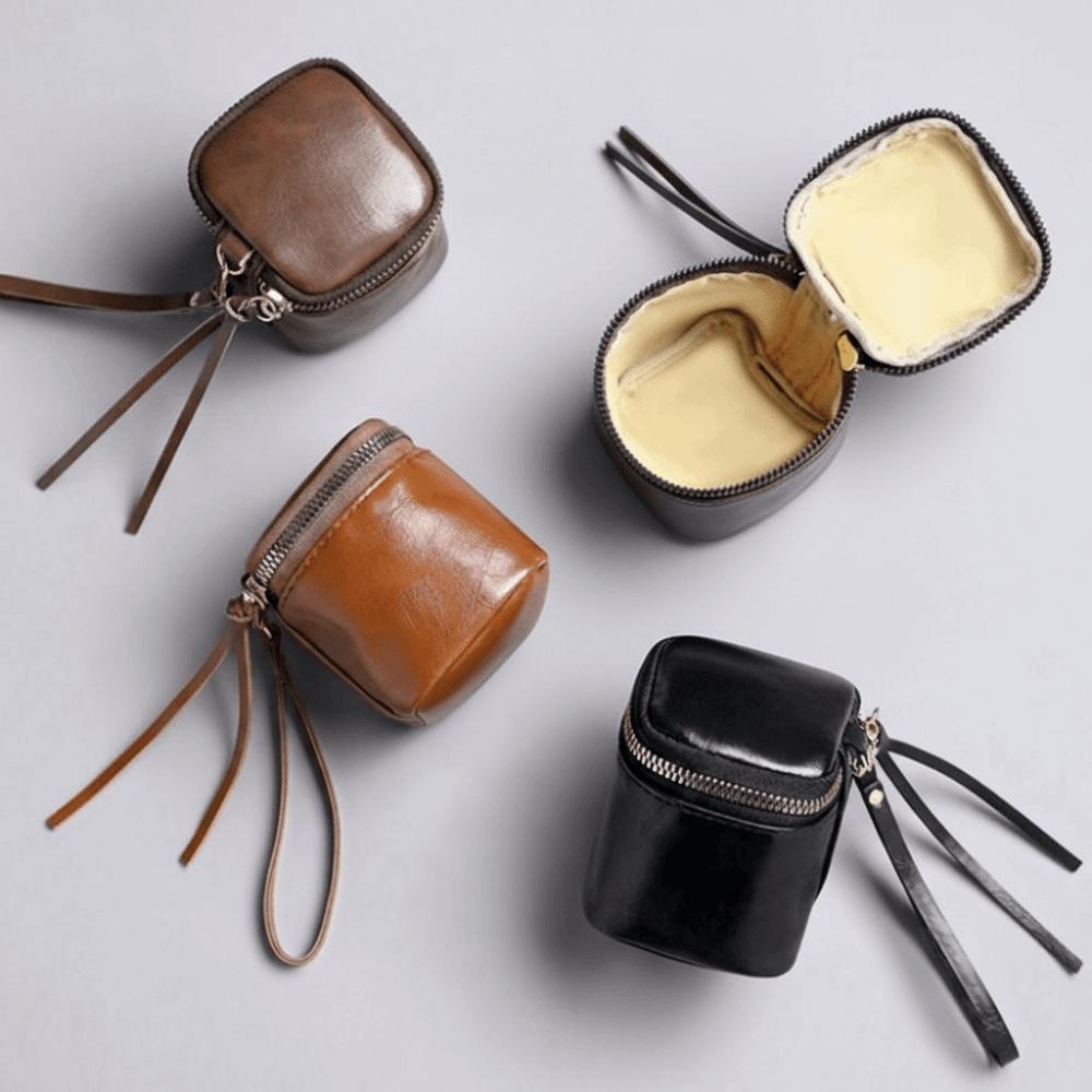 Multifunctional Small Square Coin Purse Leather Mini Storage Bag Retro Zipper Wallet  Travel