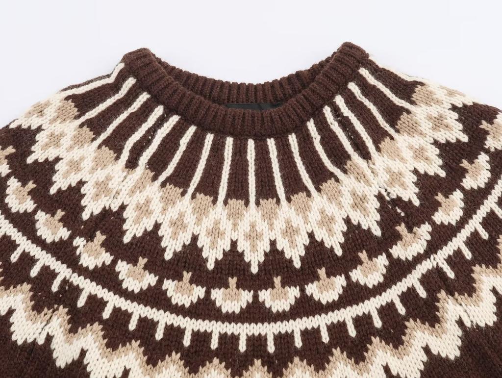 European and American style, new women's clothing, foreign style jacquard short-sleeved knitted sweater 3920/089/087