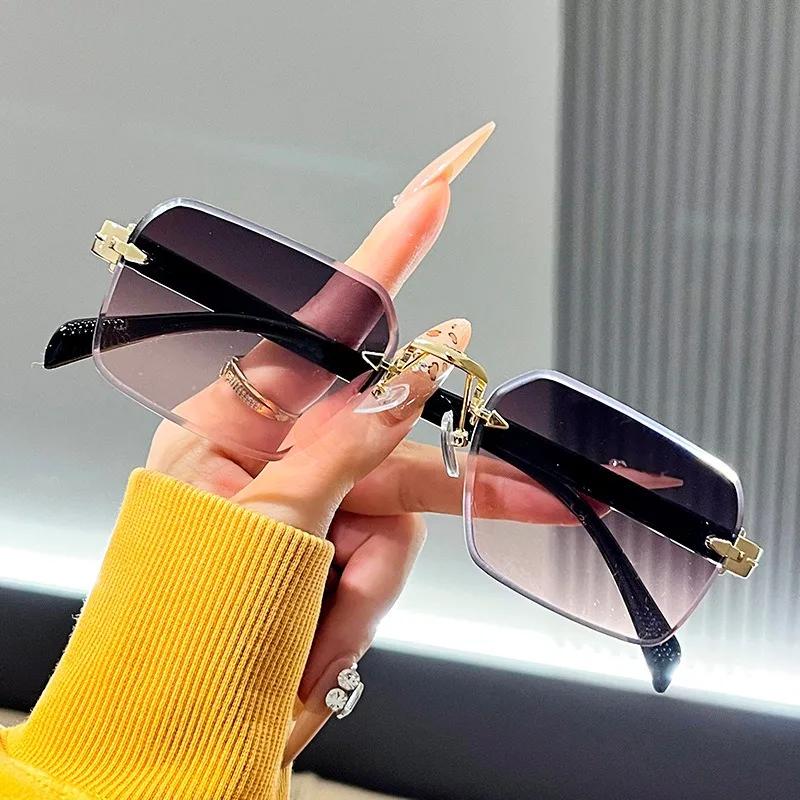 2 шт. Новые квадратные безободковые солнцезащитные очки с обрезанным краем для мужчин и женщин, градиентные солнцезащитные очки