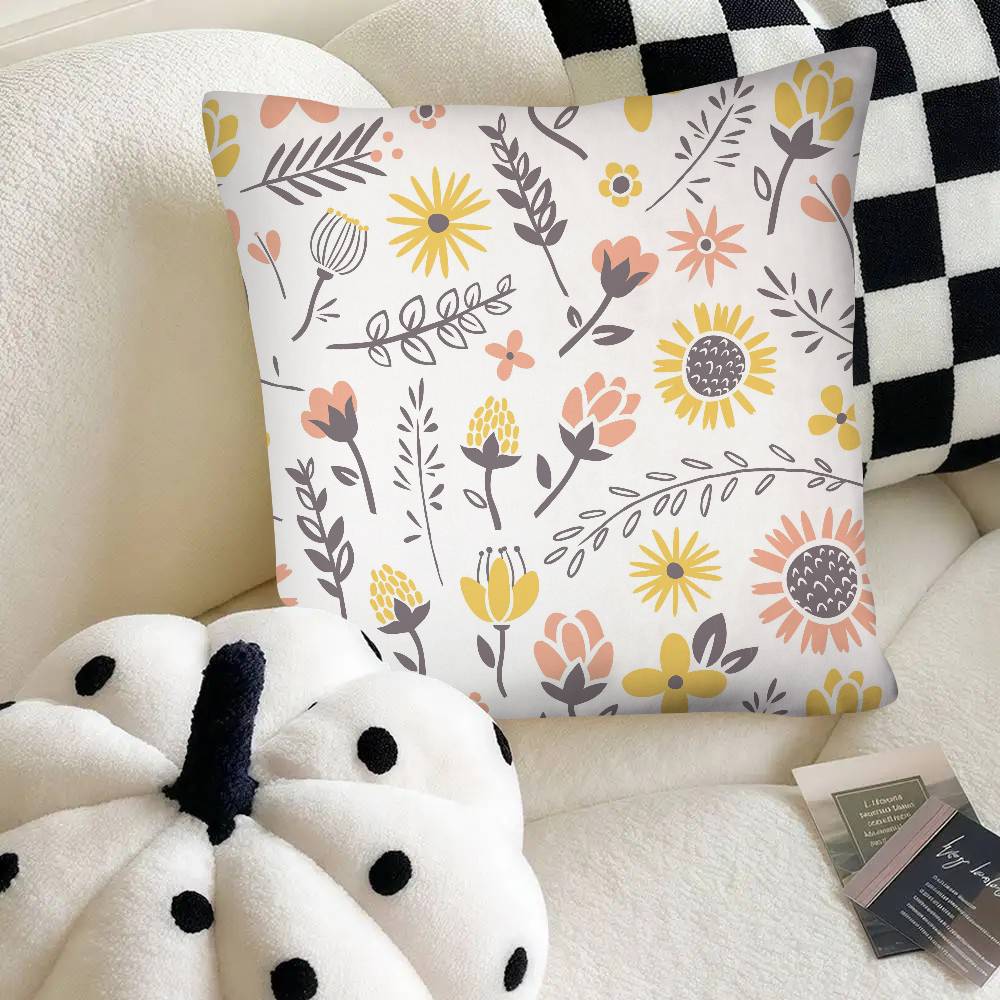 Floral Pattern Pillow Case Fashion Square Pillowcase Bedroom Sofa Room Ins Decoration Leisure