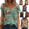 Summer V-neck 3D Retro Western Cowboy Printed Top Fashionable Casual Short Sleeved Women's T-shirts