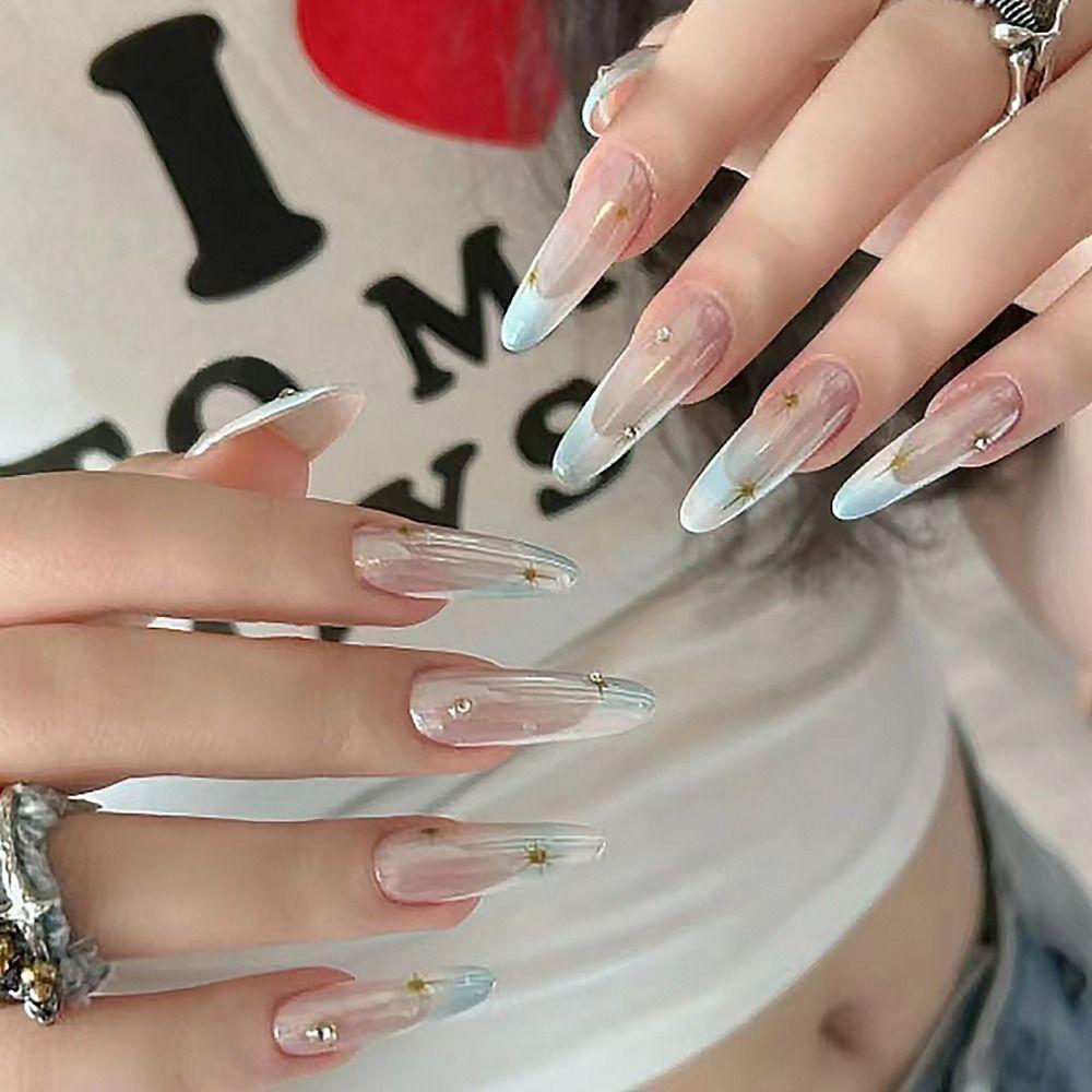24/30PCS Ink Painting Fake Nail Spice Glitter Nail Tips Fashion Press on Nails  for Women Girl