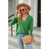 Весенне-осенняя женская блузка, однотонная, с v-образным вырезом, свободный повседневный топ с длинными рукавами